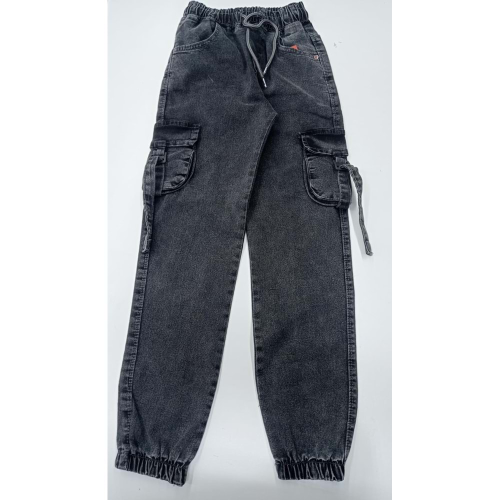 118820ROBİN 1147/4-ERKEK 11/15 YAŞ KEMERLİ KARGO CEPLİ PAÇA LASTİKLİ KOT PANTOLON - GRİ - 11-12 YAŞ