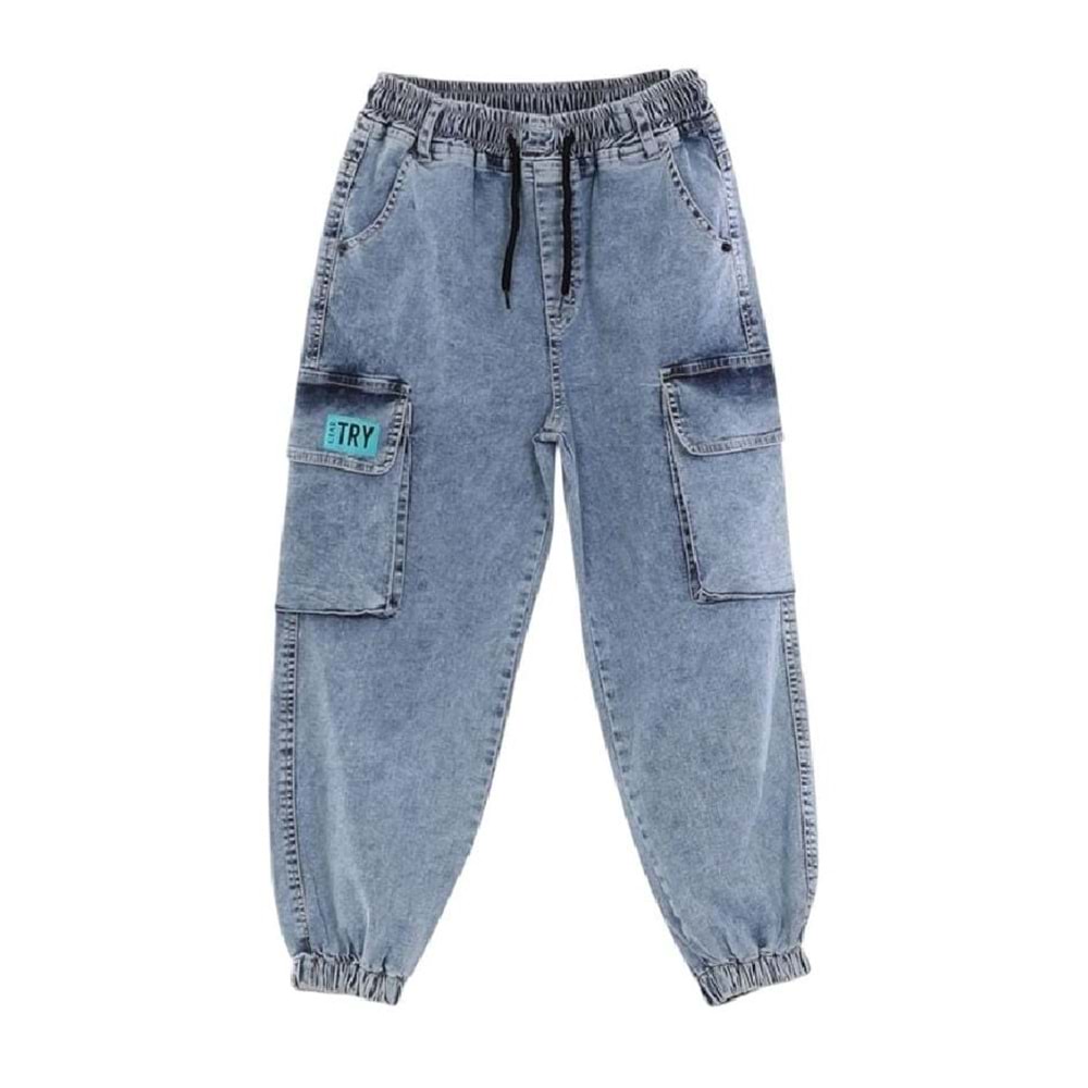 420450 Bel Paça Lastikli Çift Kargo Erkek Kot Pantolo 8/12YAŞ - MAVİ - 11-12 YAŞ