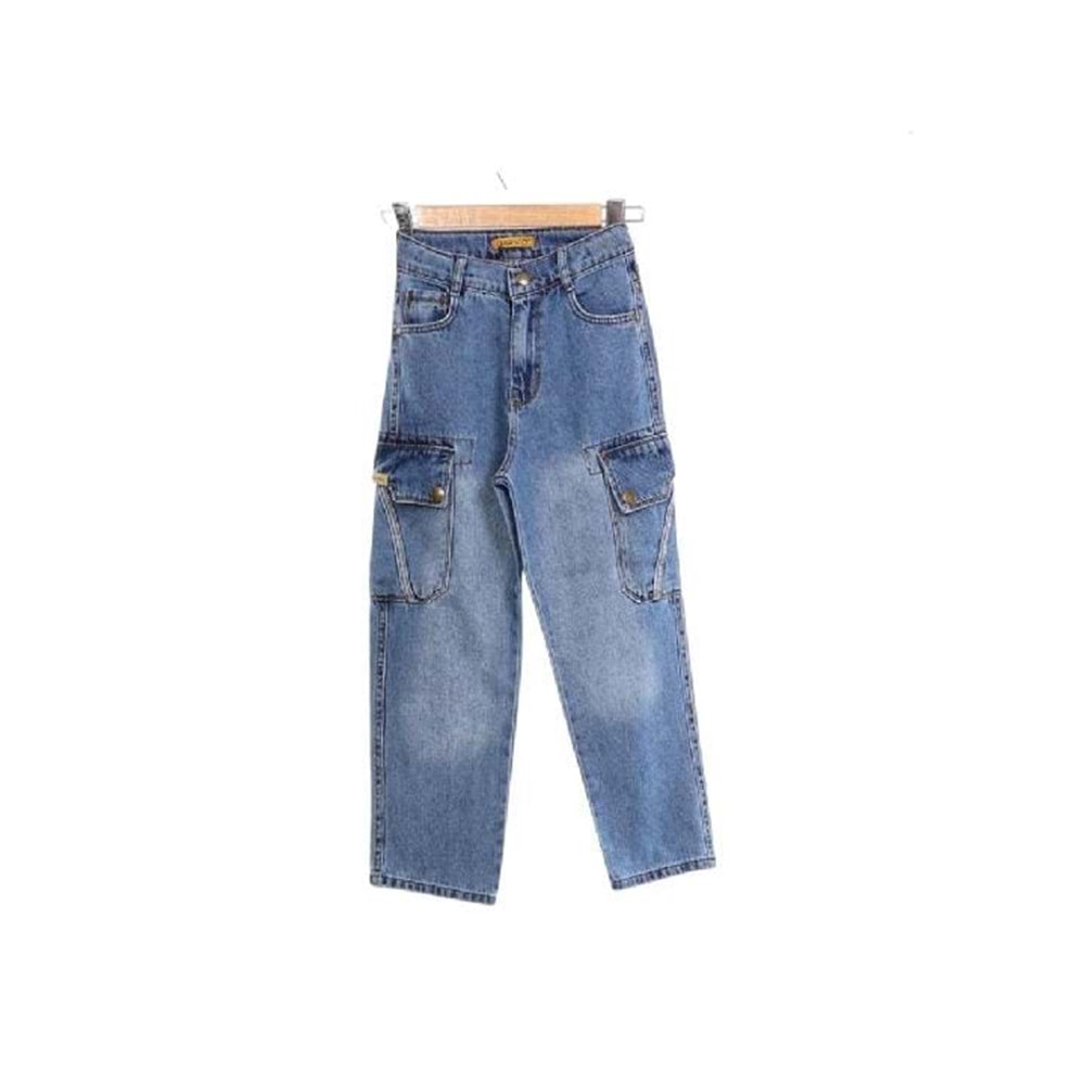 421059 Erkek Kargo Cepli Bagi Kot Pantolon 6Y,7Y,8Y,9Y,10Y - MAVİ - 9-10 YAŞ