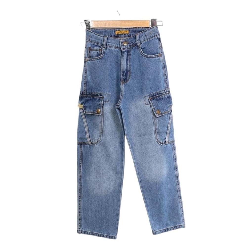 421060 Erkek Kargo Cepli Bagi Kot Pantolon 11Y,12Y,13Y,14 - MAVİ - 12-13 YAŞ
