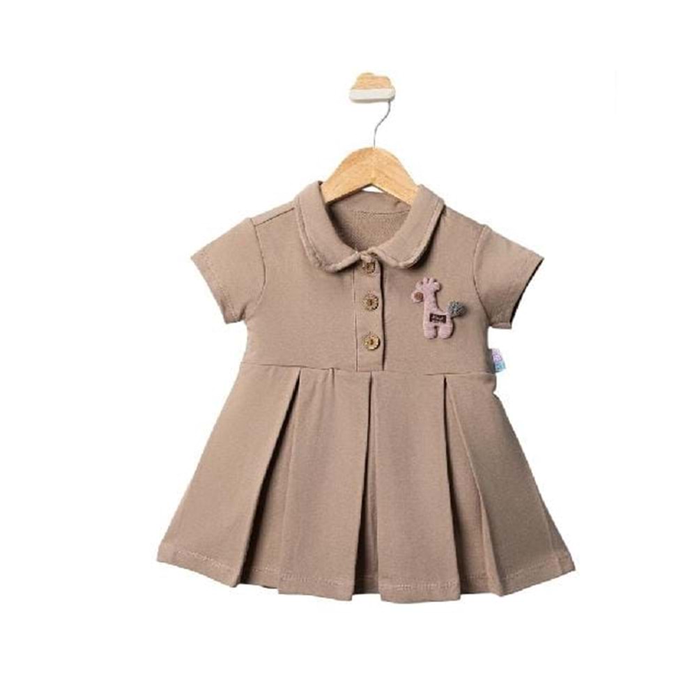 425231 Düğmeli Elbise 2Y,18 Ay,12 Ay,9 Ay Kız - KAHVE - 1-2 YAŞ
