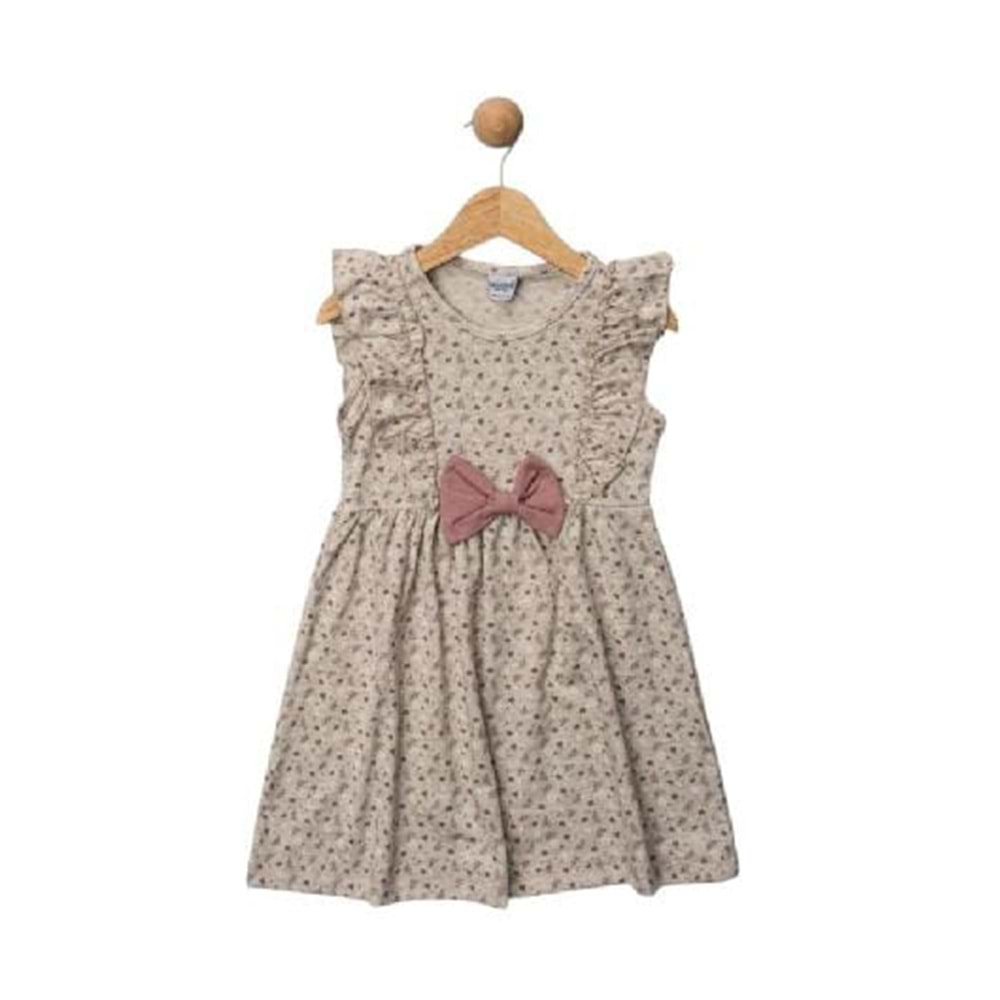 426797 Fiyonklu Desenli Messinho Elbise 2Y,3Y,4Y,5Y Kız - KREM - 3-4 YAŞ