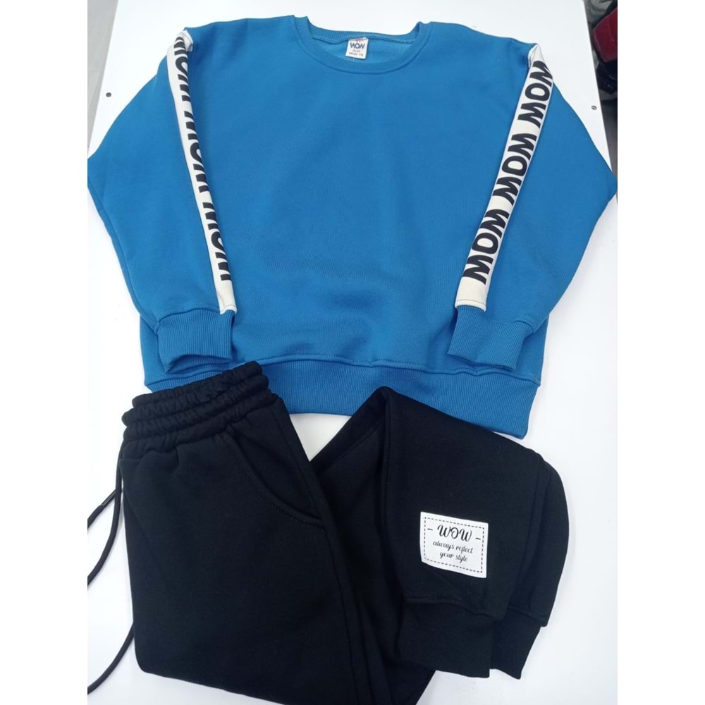 416657 3 İP Kolları Wow Baskılı Erkek Takım 9Y,10Y,11Y,12Y Erkek - MAVİ - 8-9 YAŞ