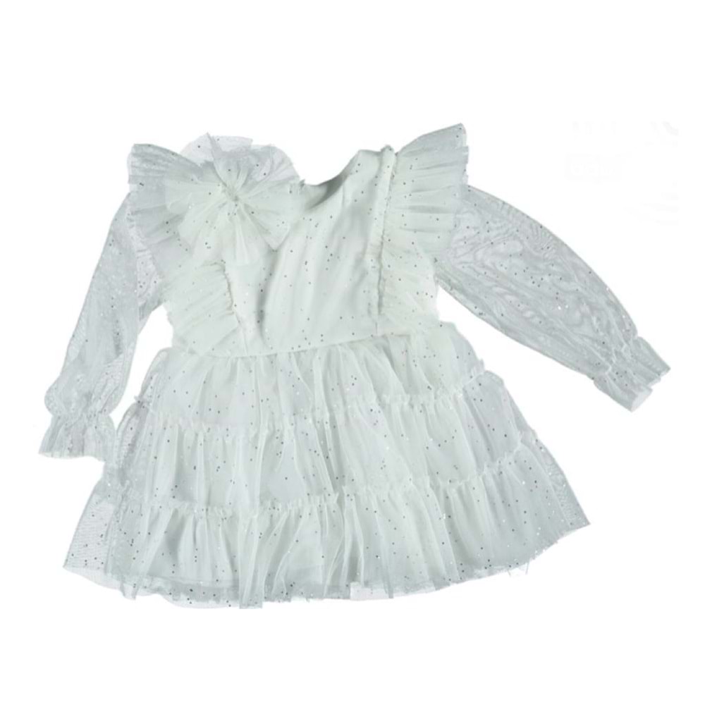 367314 Sımlı Fırfırlı Elbise 5Y/8Y - BEYAZ - 6-7 YAŞ