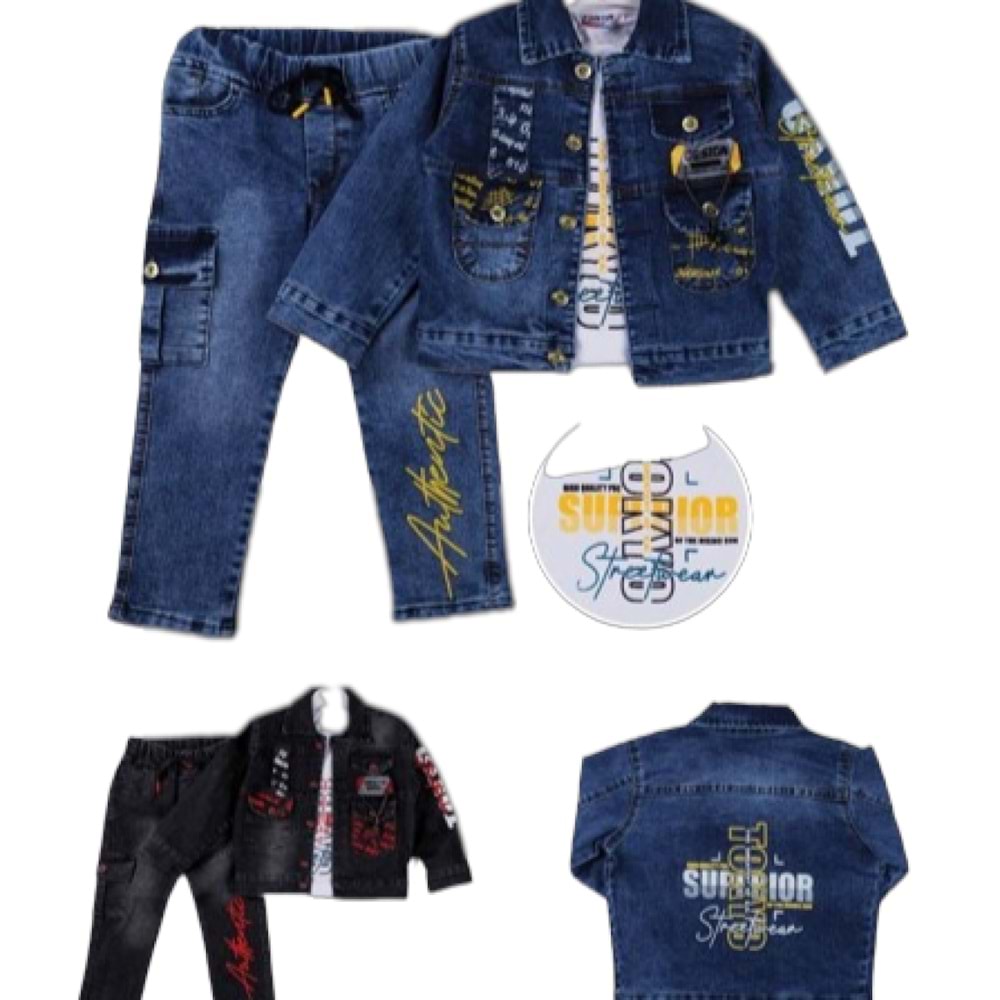 1288.2027 CIFT CEPLI BASKILI 3'LU TAKIM 6-9 YAS - SARI - 6-7 YAŞ