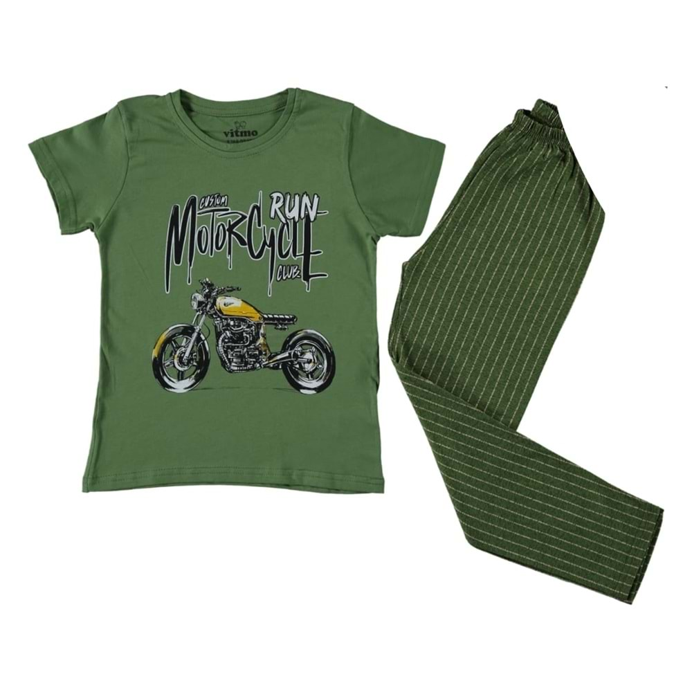 371804 Motorcycle Kısa Kol Pijama 4Y/6Y - YEŞİL - 5-6 YAŞ