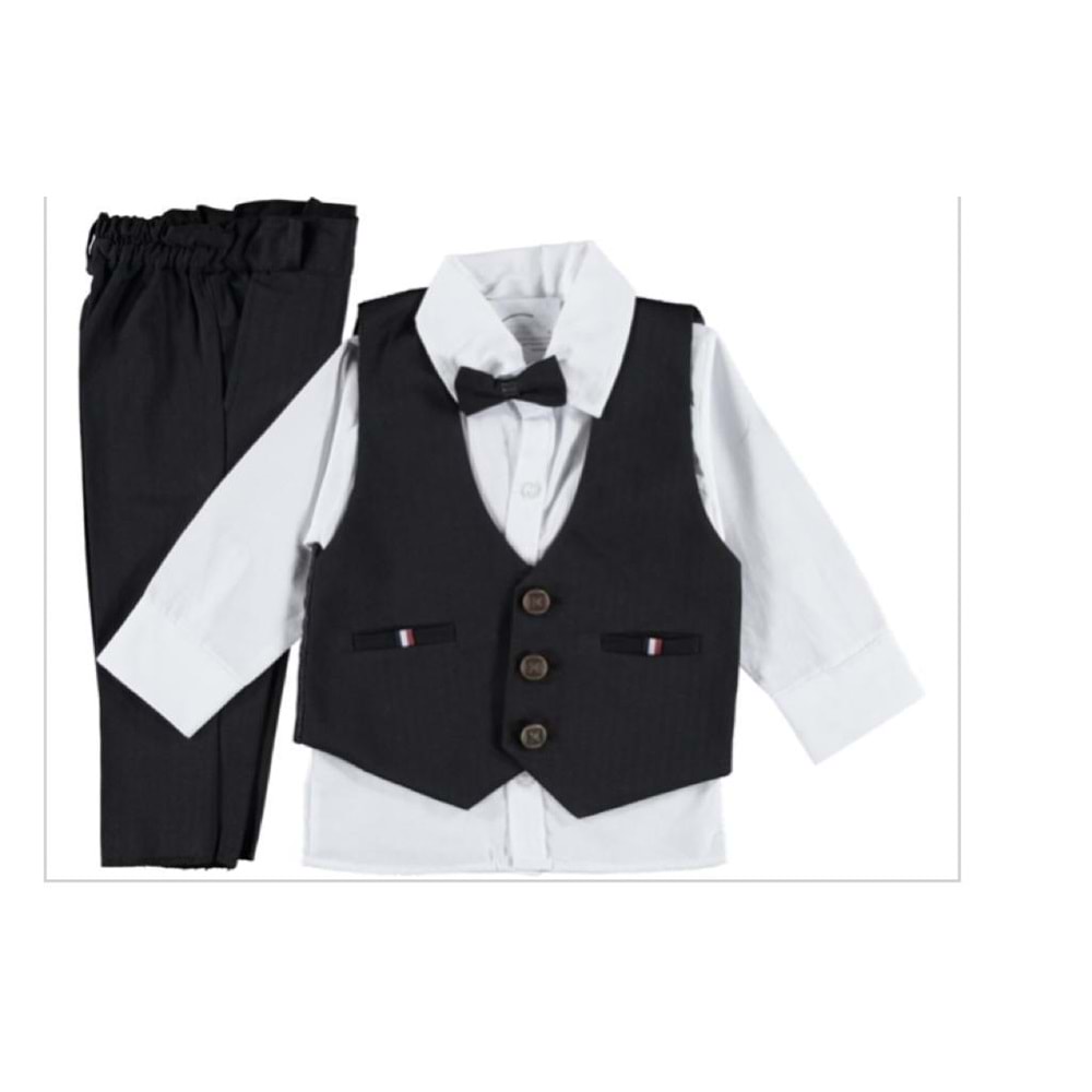 155554 YELEKLİ 3'LÜ ERKEK TAKIM 1/4 YAŞ - SİYAH - 3-4 YAŞ