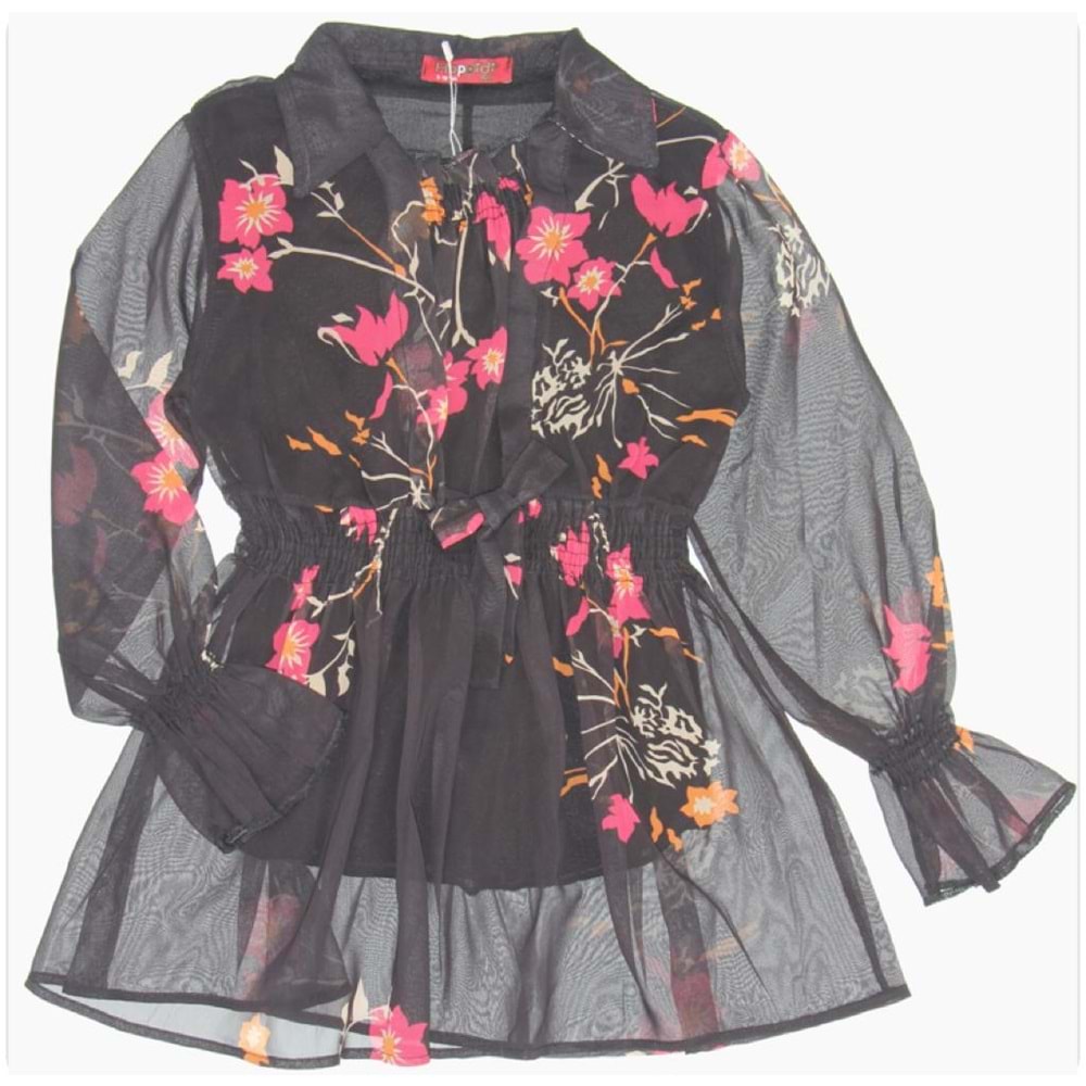 7137 13/16 YAS ONU GIPELI KIZ TUNIK - SİYAH - 13-14 YAŞ