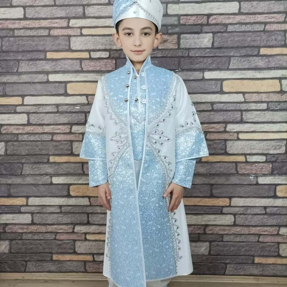 BEBE İŞLEMELİ KAFTAN TAKIMI 1/4 YAŞ - MAVİ - 1-2 YAŞ