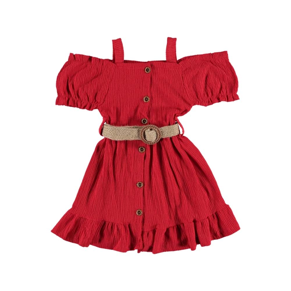 374325 KEMERLİ OMUZLARI AÇIK KIZ ELBİSE 6/10 YAŞ - KIRMIZI - 11-12 YAŞ