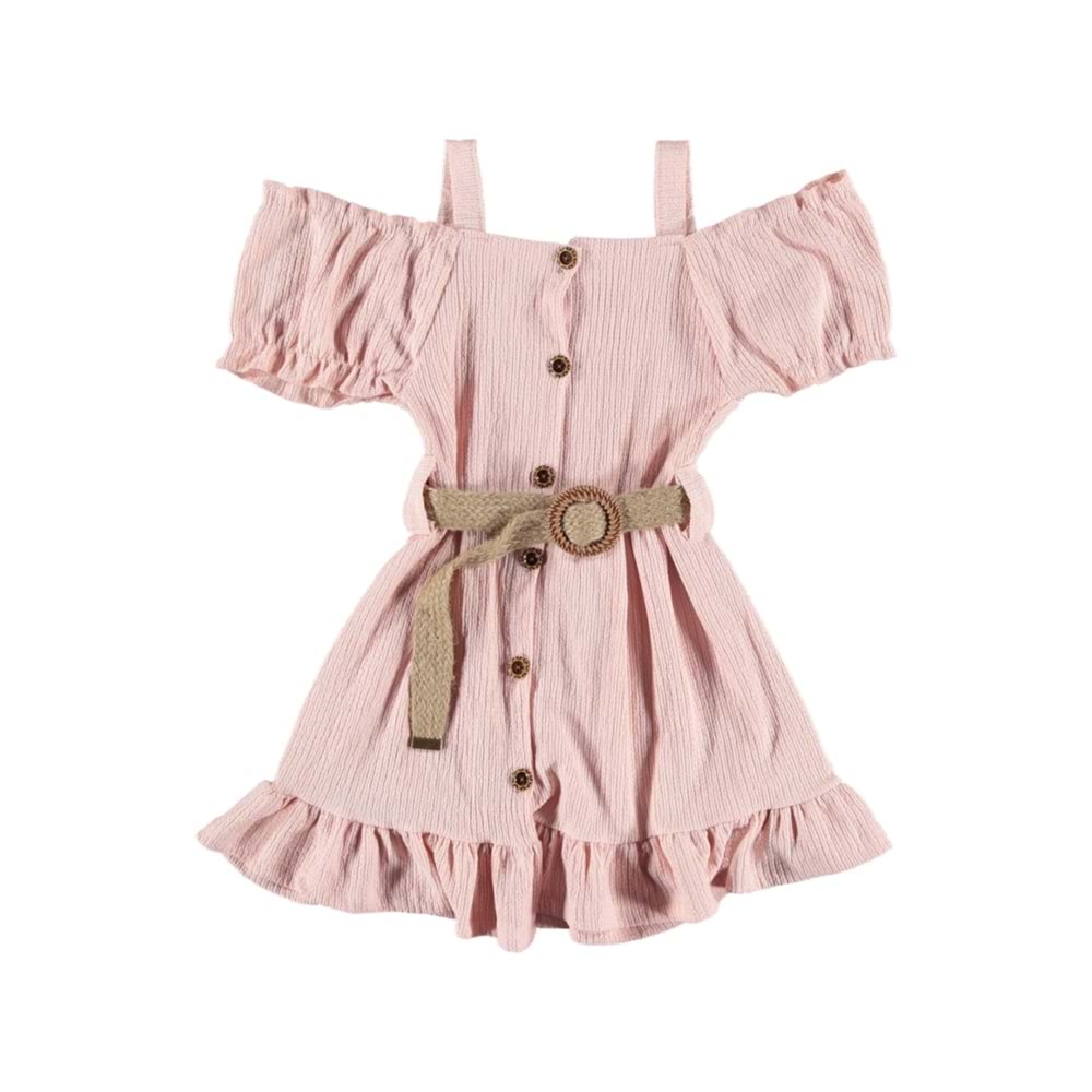 374325 KEMERLİ OMUZLARI AÇIK KIZ ELBİSE 6/10 YAŞ - PEMBE - 11-12 YAŞ