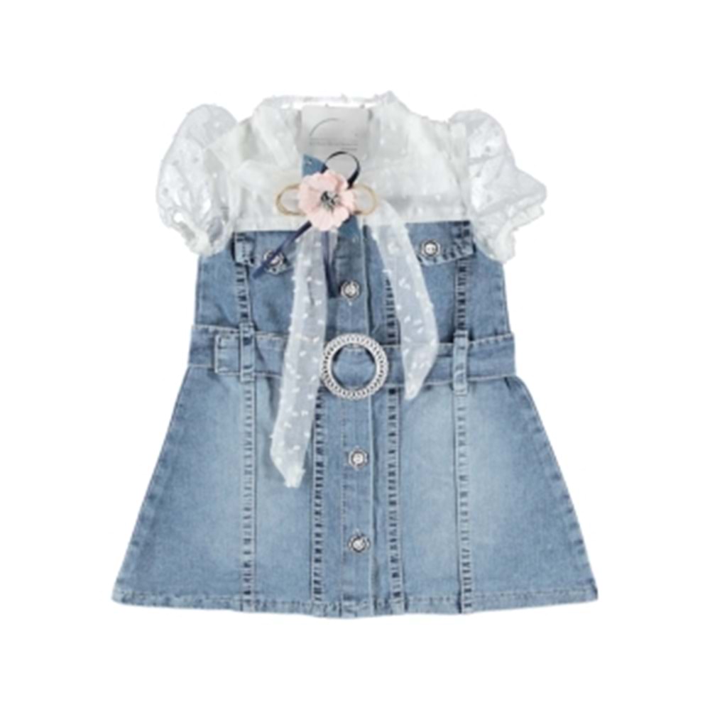 372343 ÜSTÜ DANTEL KIZ KOT ELBİSE 1/4 YAŞ - MAVİ - 3-4 YAŞ