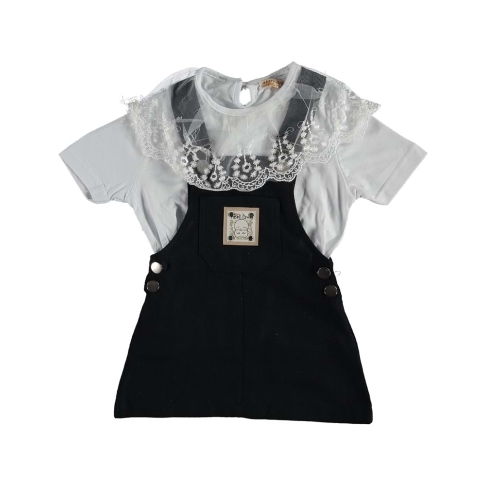 378159 DANTELLİ TİŞÖRTLÜ KETEN SALOPET 3/7 YAŞ - SİYAH - 6-7 YAŞ