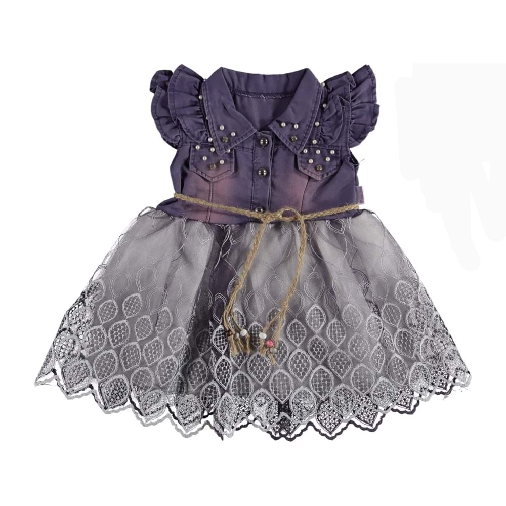 378056 Omz İki Fırfırlı Kot Elbise 2Y,3Y,4Y,5Y - MOR - 4-5 YAŞ