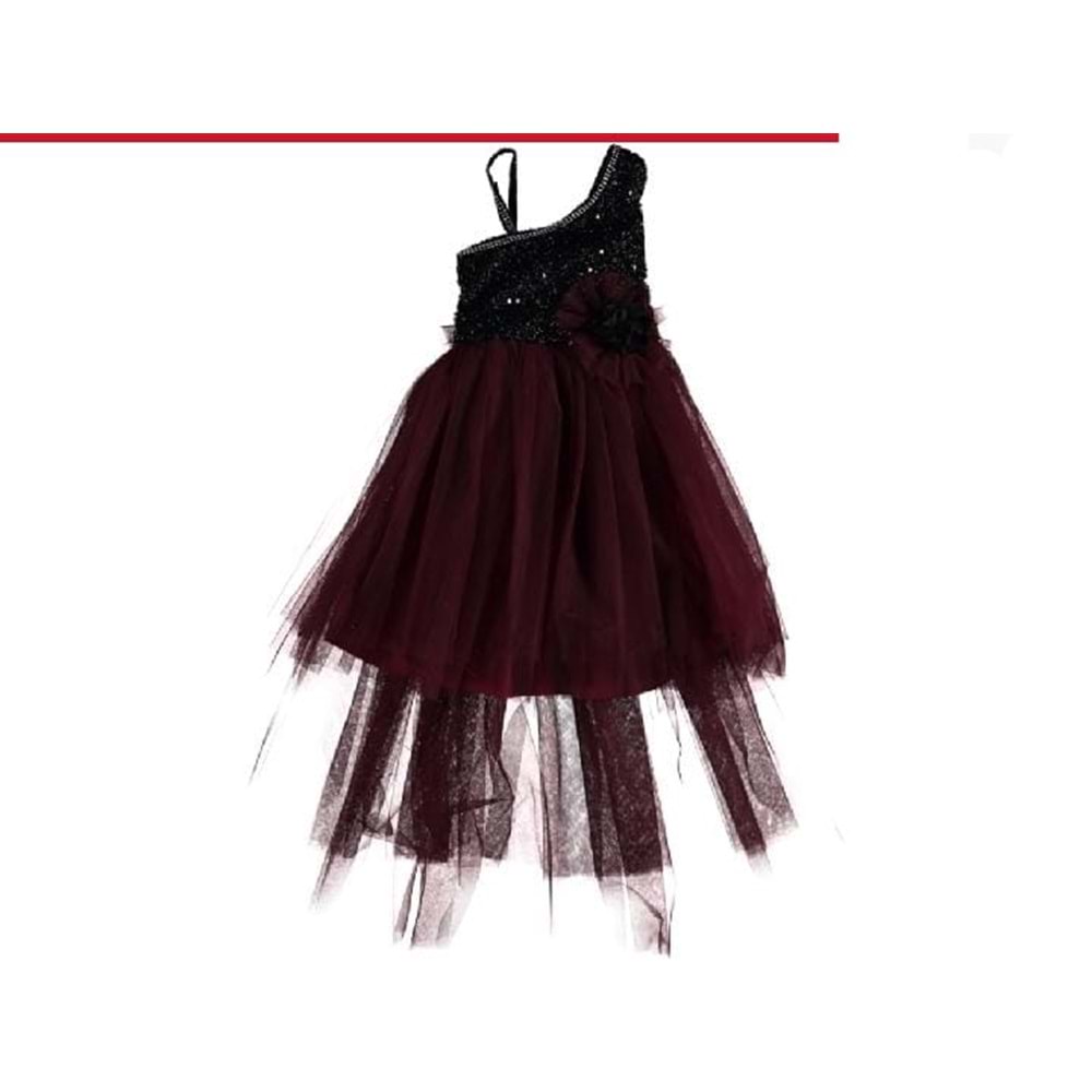 376282 Abiye Elbise 8Y,9Y,10Y,11Y,12Y - BORDO - 7-8 YAŞ