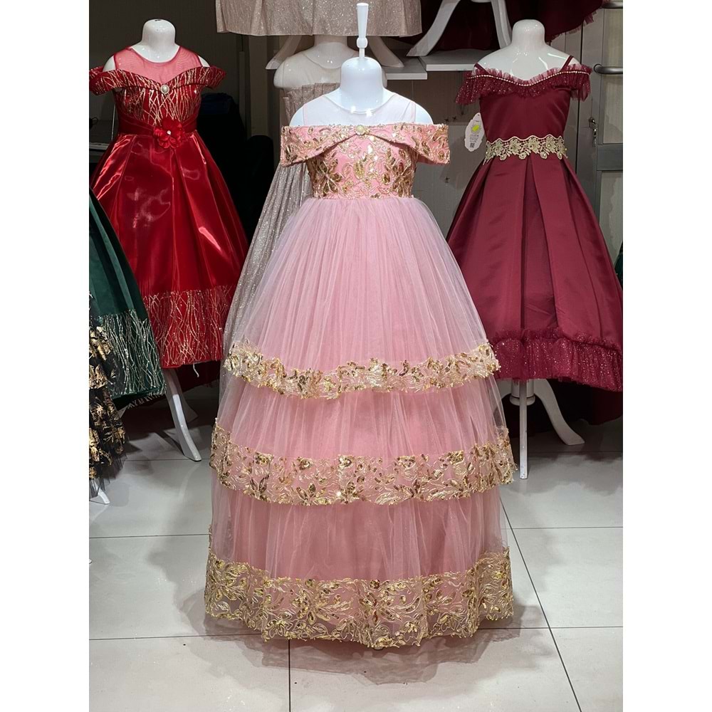 1213 Kız Çocuk Abiye 10/14 - PEMBE - 11-12 YAŞ