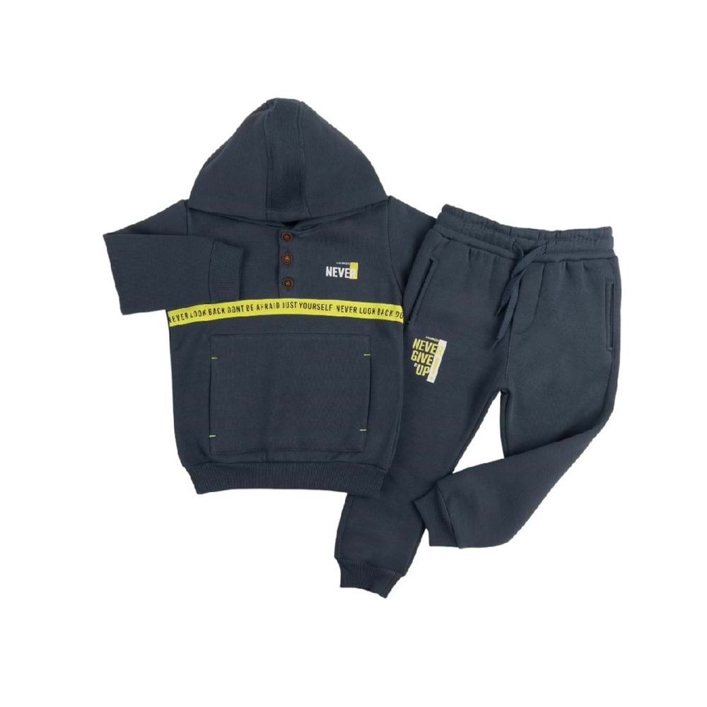 387794 NEVER BASKILI EŞOFMAN TAKIM 2/5 YAŞ Erkek - FÜME - 4-5 YAŞ