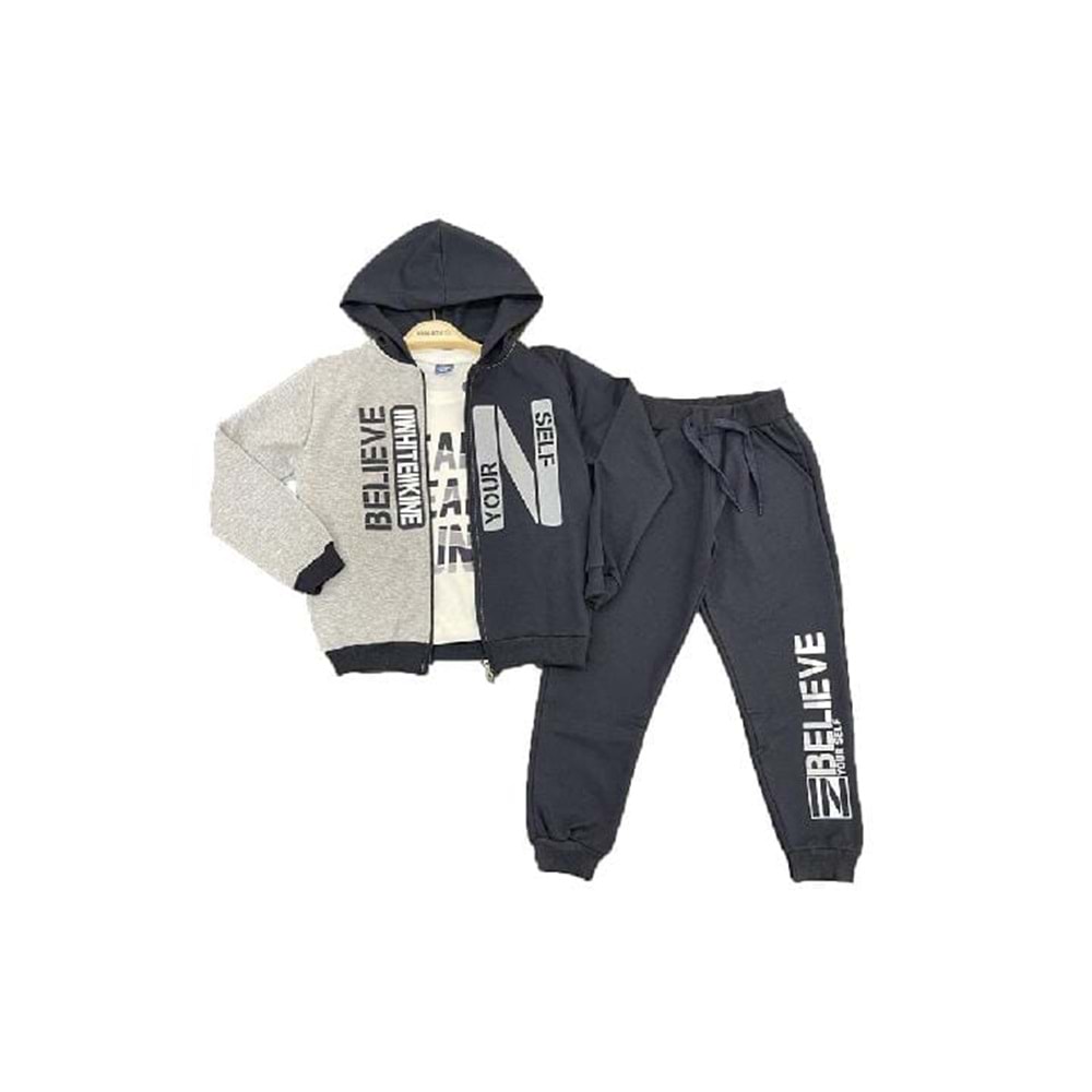 392471 BELEİVE BASKILI İKİ İPLİK TAKIM 2/5 YAŞ - GRİ - 3-4 YAŞ