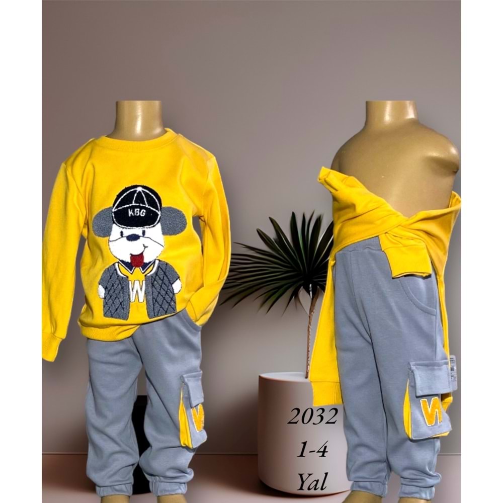 2032 Çocuk Köpek Baskılı Takım 1/4 - SARI - 2-3 YAŞ