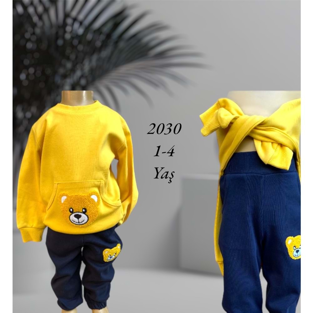 2030 Çocuk Kanguru Cepli Takım 1/4 - SARI - 1-2 YAŞ