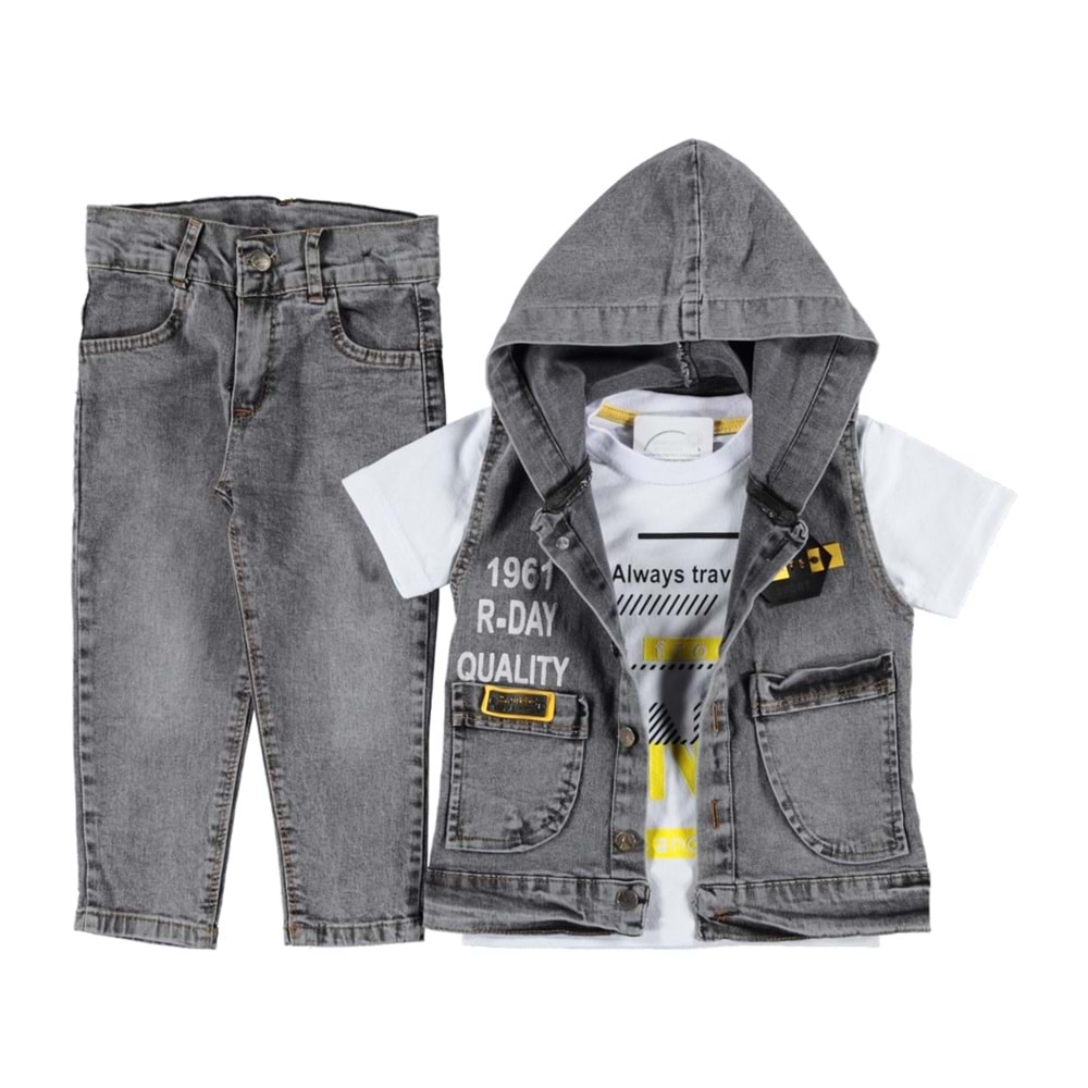 154583 ALWAYS BASKILI KOT YELEKLİ 3'LÜ ERKEK TAKIM 2/5 YAŞ - GRİ - 2-3 YAŞ