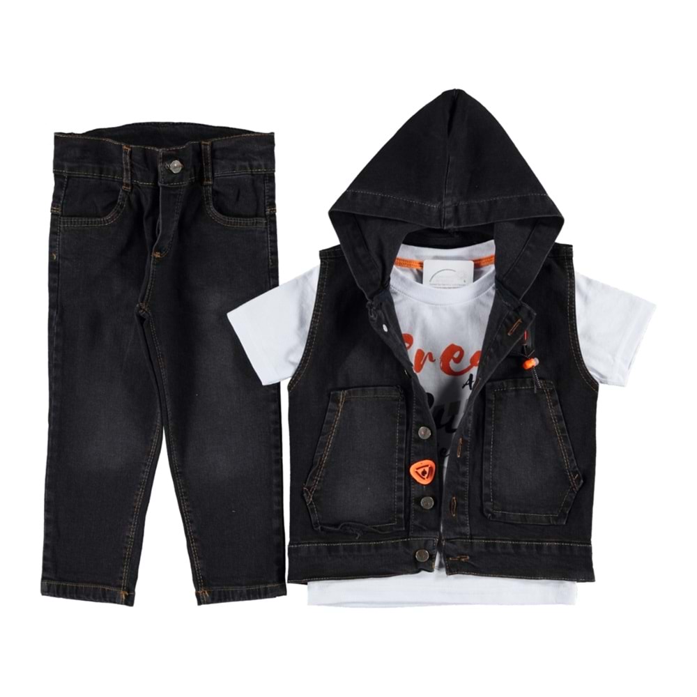 368310 BREAK BASKILI KOT YELEKLİ 3'LÜ ERKEK TAKIM 2/5 YAŞ - SİYAH - 3-4 YAŞ