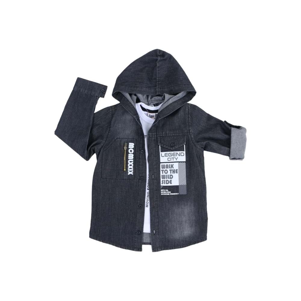 401432 TİŞÖRTLÜ LEGEND BASKILI ERKEK GÖMLEK 8/12 YAŞ - FÜME - 10-11 YAŞ