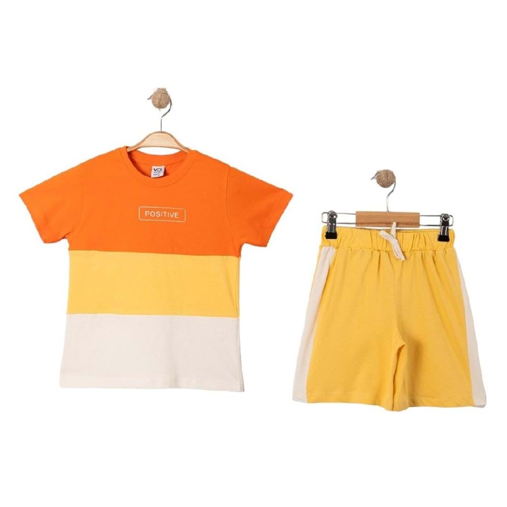 400960 BASKILI GARNİLİ ŞORTLU ERKEK TAKIM 3Y,4Y,5Y,6Y Erkek - TURUNCU - 4-5 YAŞ