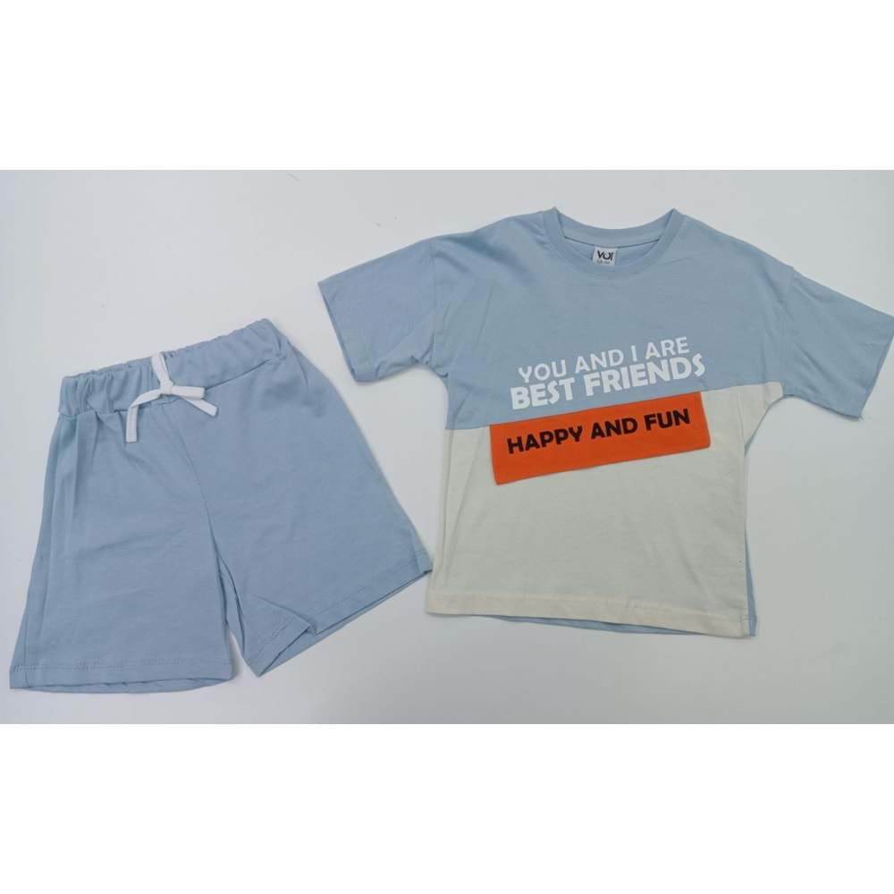 399975 Baskılı Şortlu İpli Erkek Takım 3Y,4Y,5Y,6Y - AÇIK MAVİ - 2-3 YAŞ