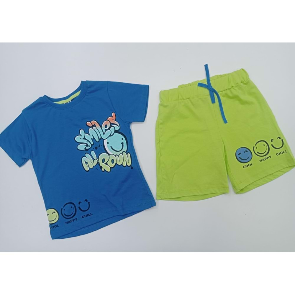 402692 Gülen Yüz Baskılı Şortlu Erkek Takım 3Y,4Y,5Y,6Y - LACİVERT - 2-3 YAŞ