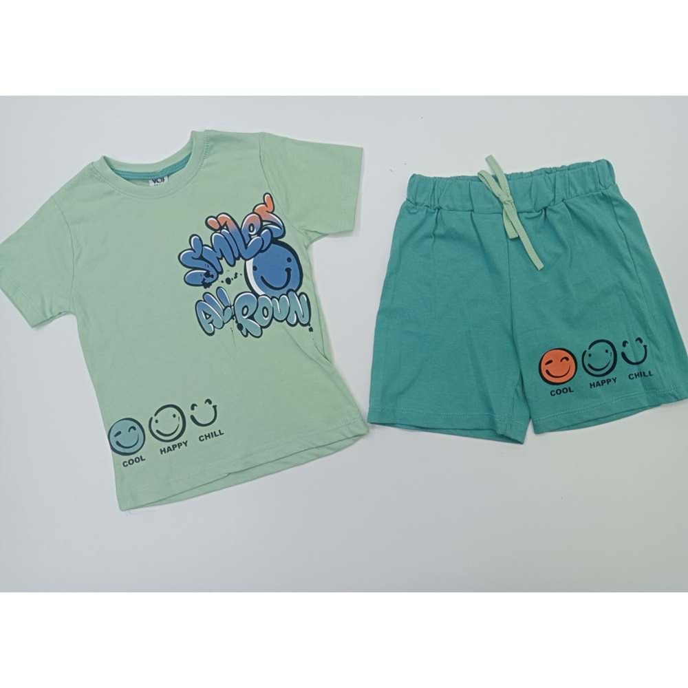 402692 Gülen Yüz Baskılı Şortlu Erkek Takım 3Y,4Y,5Y,6Y - YEŞİL - 2-3 YAŞ