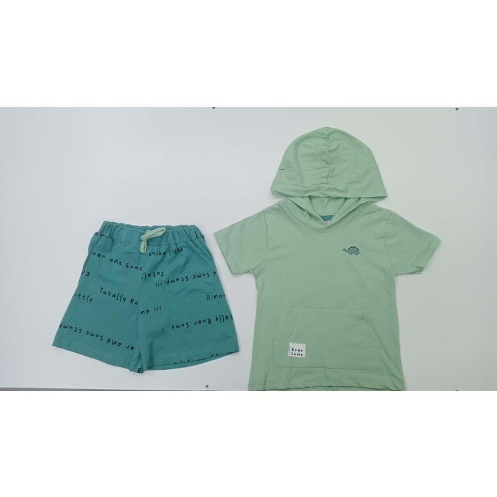 400961 KAPŞONLU BASKILI ŞORTLU ERKEK TAKIM 3Y,4Y,5Y,6Y - SU YEŞİLİ - 4-5 YAŞ