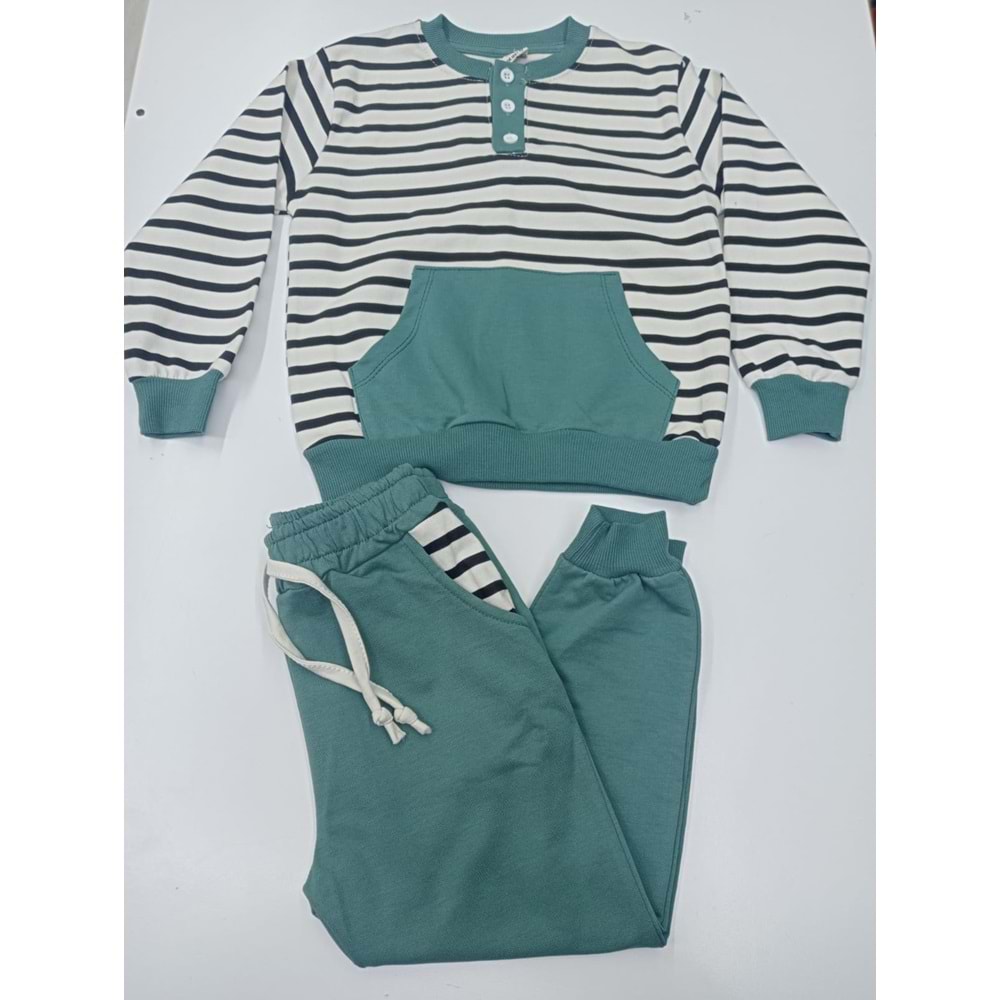 410290 Çizgili Kanguru Cepli Erkek Takım 3Y,4Y,5Y - TURKUAZ - 3-4 YAŞ