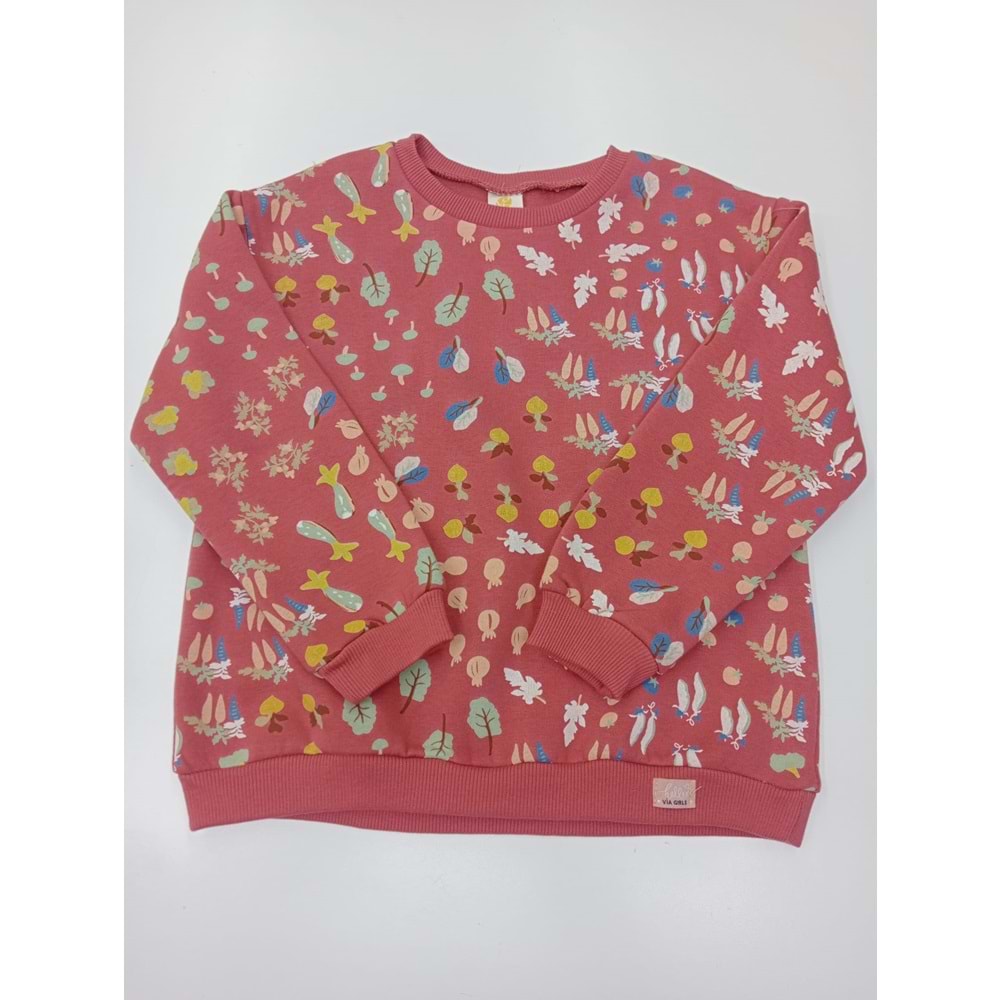 413895 Desenli SWEAT 5Y,6Y,7Y,8Y Kız - KİREMİT - 7-8 YAŞ