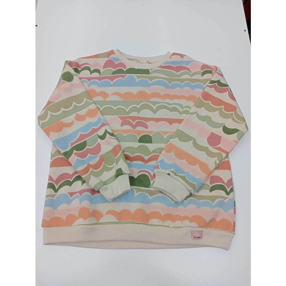 413895 Desenli SWEAT 5Y,6Y,7Y,8Y Kız - KREM - 6-7 YAŞ