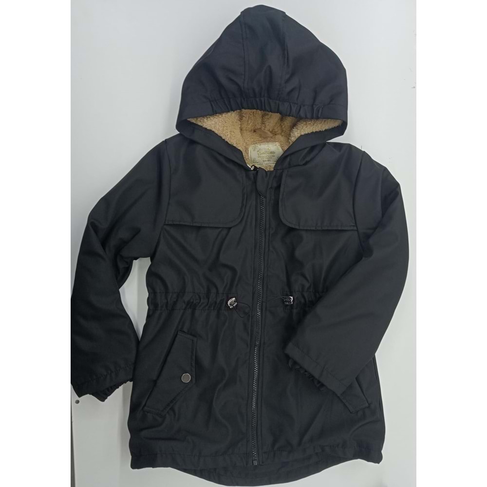 GİZLİ MANŞETLİ MONT KIZ 5/8 YAŞ - SİYAH - 5-6 YAŞ