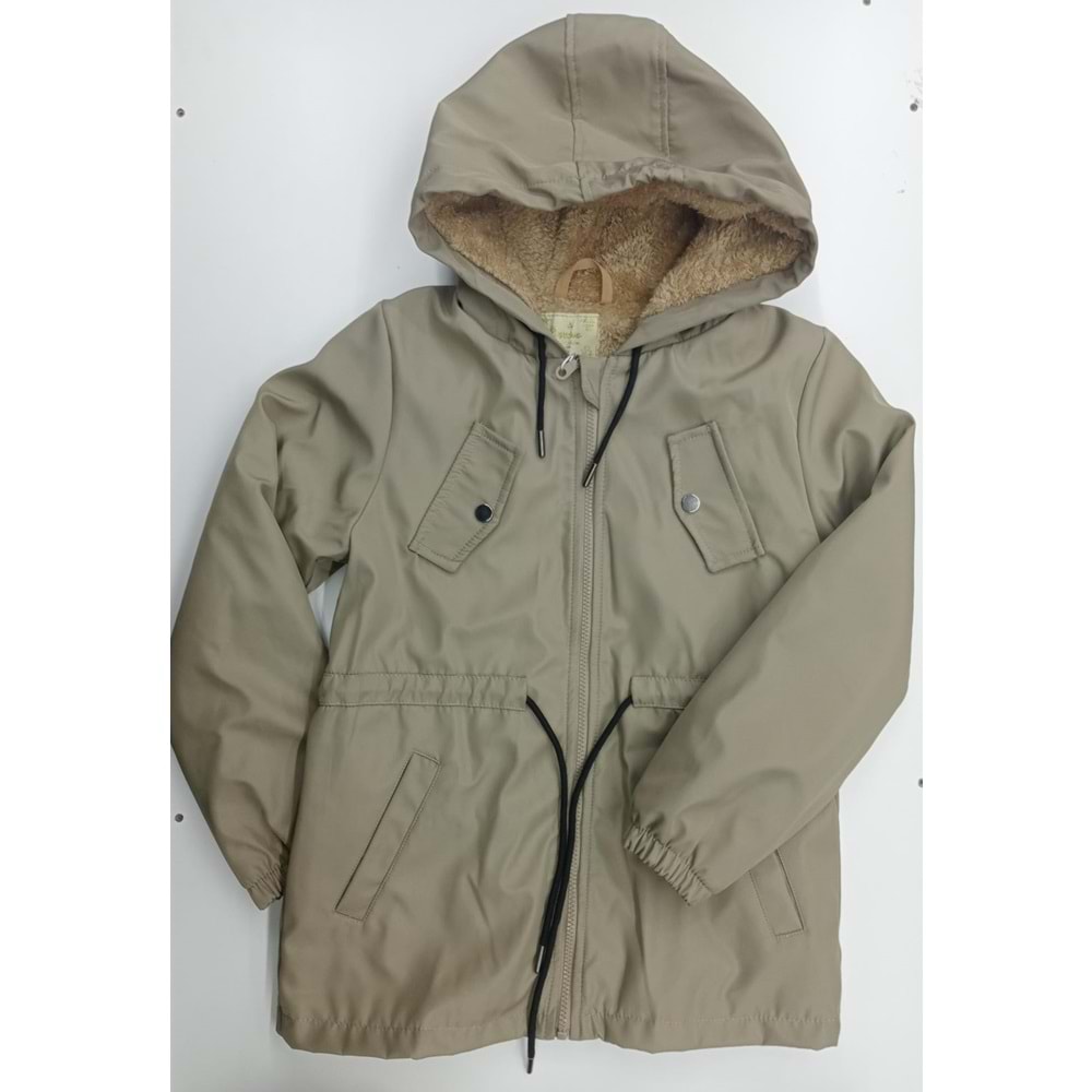 3909 ÜST CEP KAPAKLI KAPŞONLU MONT KIZ 9/12 YAŞ - KAHVE - 8-9 YAŞ