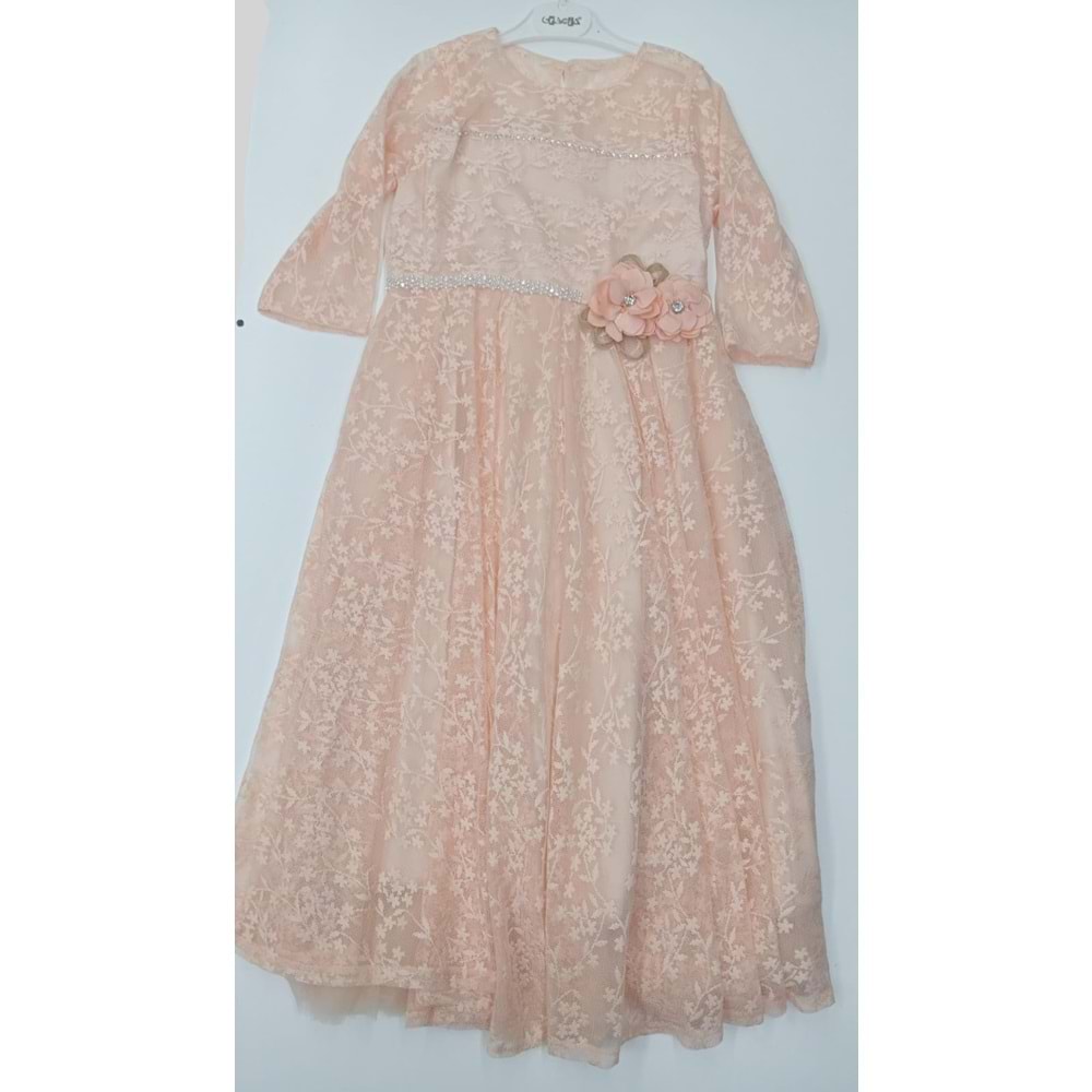 1281 DANTELLİ ELBİSE 11\14 YAŞ - PUDRA - 10-11 YAŞ