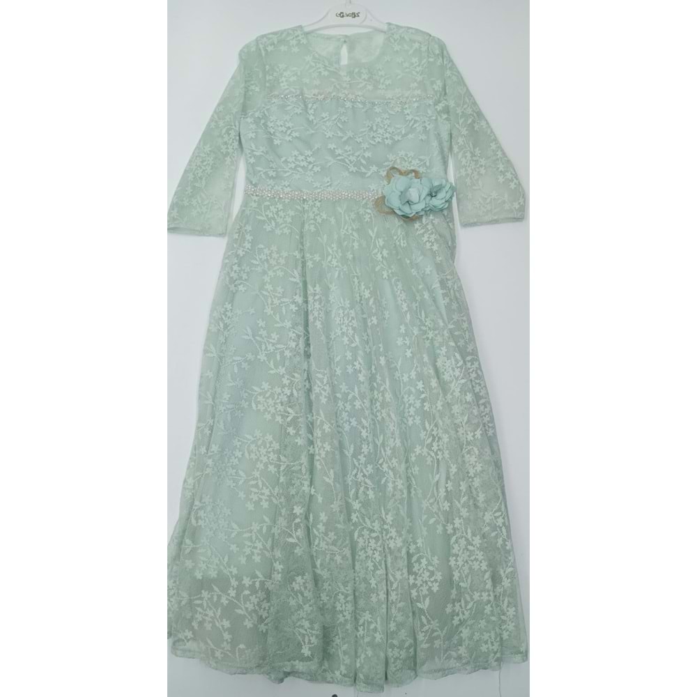 1281 DANTELLİ ELBİSE 11\14 YAŞ - SU YEŞİLİ - 11-12 YAŞ