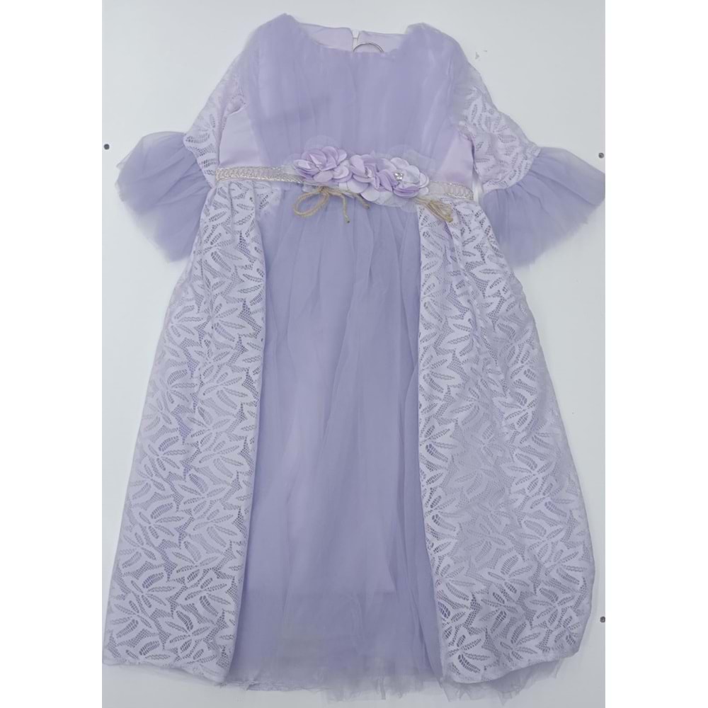 1279 TÜLLÜ DANTELİ ELBİSE - MOR - 8-9 YAŞ