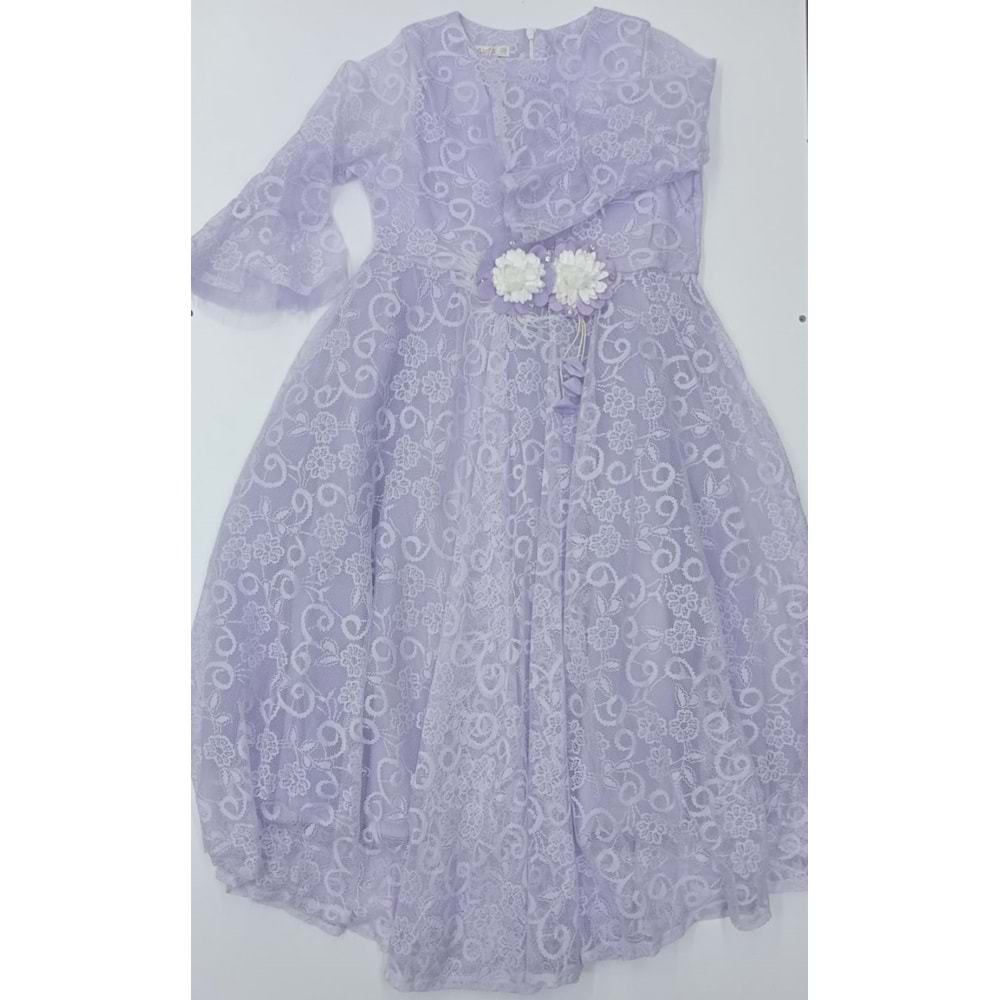1285 YARIM KOL VOLAN ELBİSE - MOR - 12-13 YAŞ