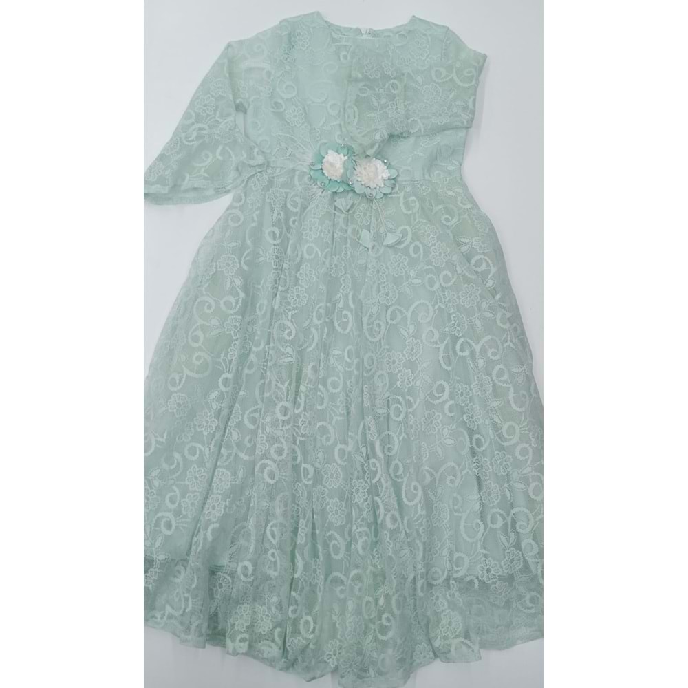 1285 YARIM KOL VOLAN ELBİSE - SU YEŞİLİ - 11-12 YAŞ