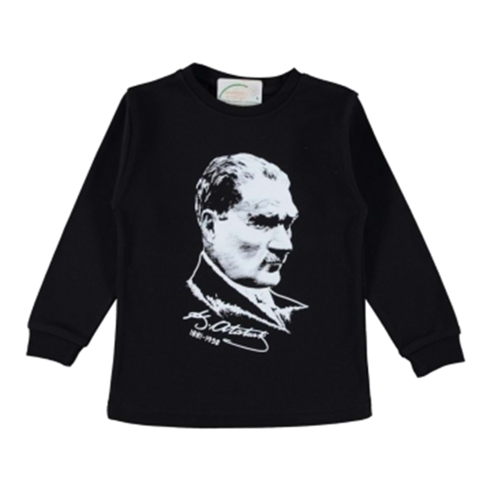 364769 ATATÜRK VE İMZA BASKILI SWEAT 9/12 YAŞ - SİYAH - 10-11 YAŞ