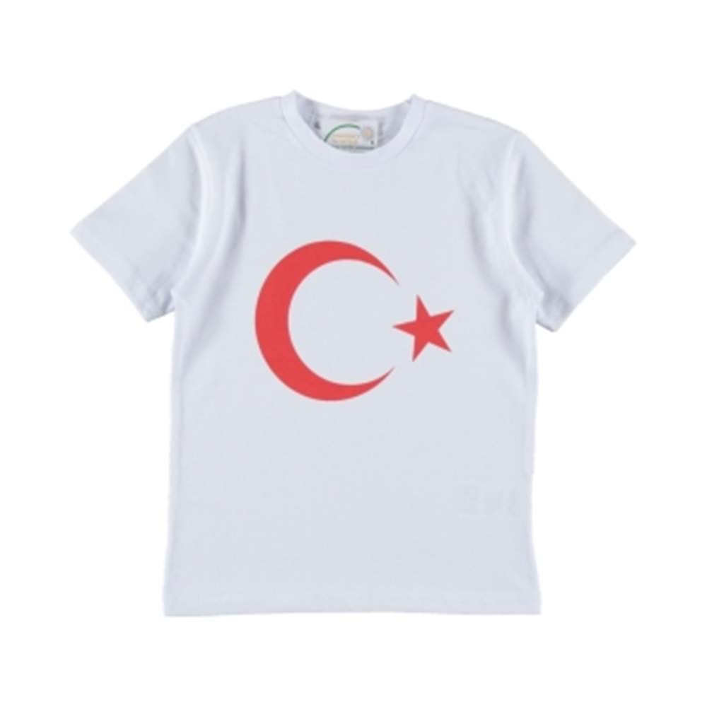 402371 TÜRK BAYRAK BASKILI TİŞÖRT 6/9 YAŞ - BEYAZ - 8-9 YAŞ