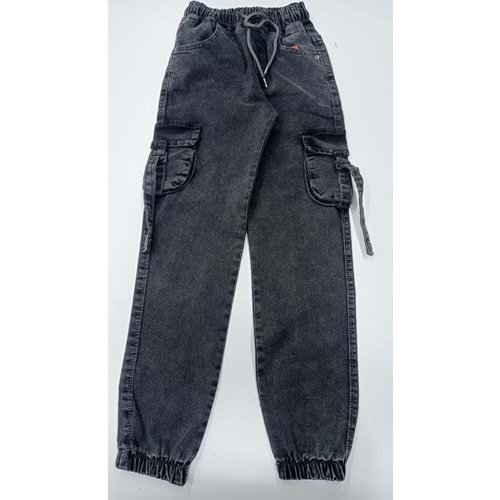 118820ROBİN 1147/4-ERKEK 11/15 YAŞ KEMERLİ KARGO CEPLİ PAÇA LASTİKLİ KOT PANTOLON - GRİ - 11-12 YAŞ