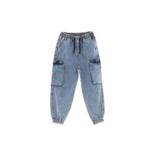 420449 Bel Paça Lastikli Çift Kargo Körüklü Erkek Kot PantoloN 3/7 YAŞ - MAVİ - 4-5 YAŞ