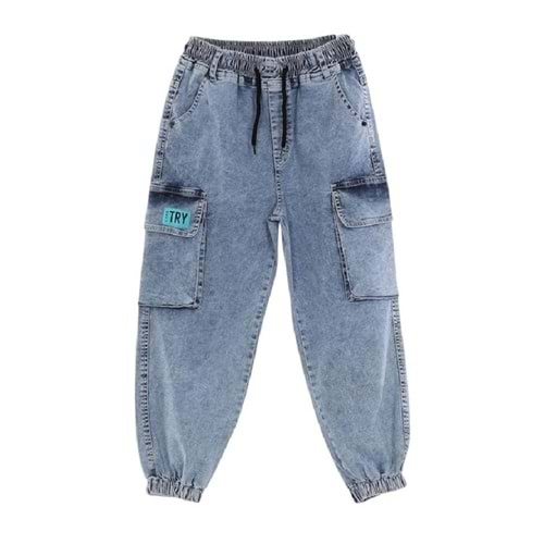 420450 Bel Paça Lastikli Çift Kargo Erkek Kot Pantolo 8/12YAŞ - MAVİ - 11-12 YAŞ