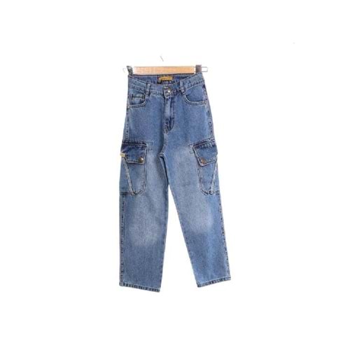 421059 Erkek Kargo Cepli Bagi Kot Pantolon 6Y,7Y,8Y,9Y,10Y - MAVİ - 8-9 YAŞ