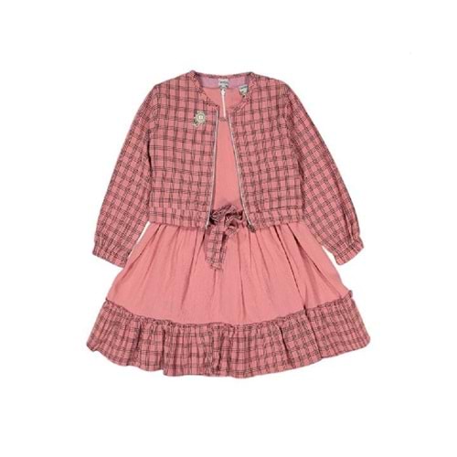 421507 Ekose Elbise 5-8 Yaş 5Y,6Y,7Y,8Y Kız - PEMBE - 4-5 YAŞ
