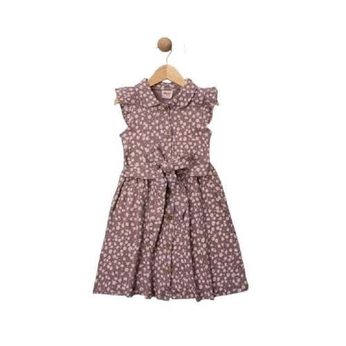 426105 Çiçek Desenli Bürümcük Elbise 5/8 Yaş Kız - MÜRDÜM - 7-8 YAŞ